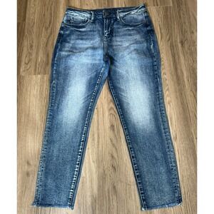 Judy Blue Relaxed Fit Jeans Size 11/30 High Waist Raw Hem Destressed Starched